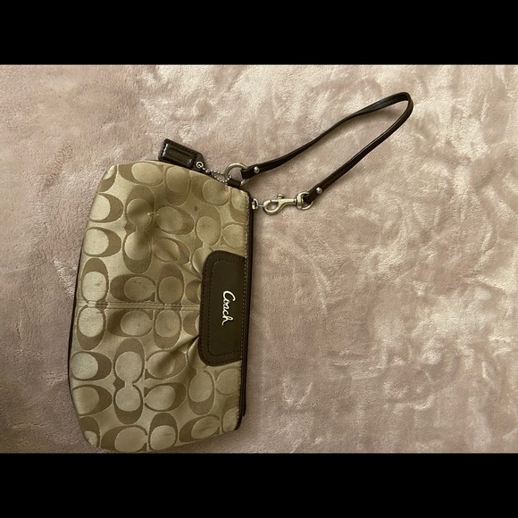 Brown Fabric Coach Wristlet - Picture 1 of 3